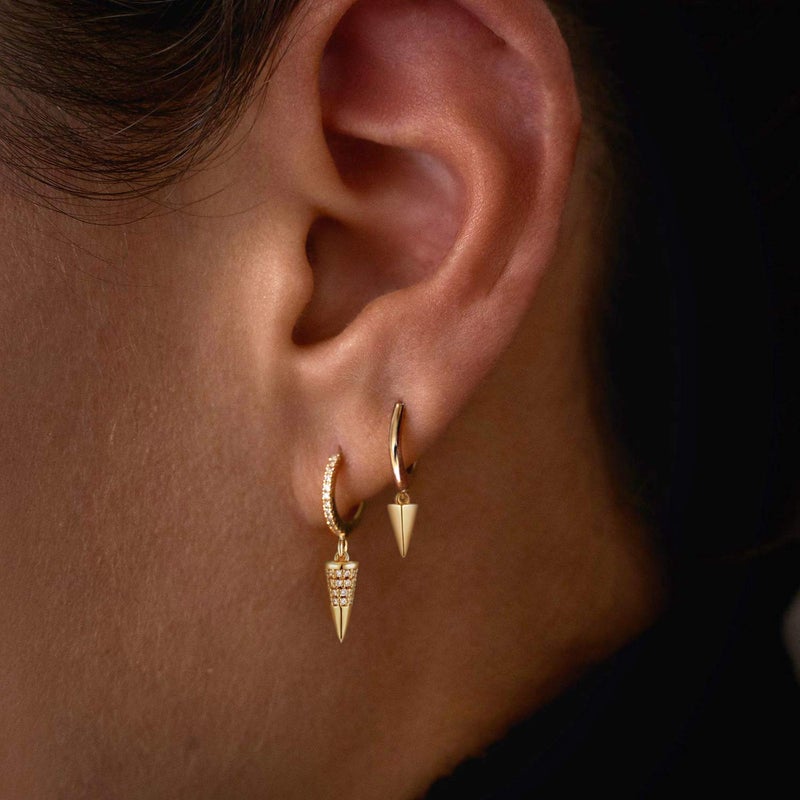 MYEARS Women Spike Earrings Gold Huggie Hoop Pyramid Dangle Drop 14K Gold Plated Small Simple Hypoallergenic Everyday Jewelry - Image 3